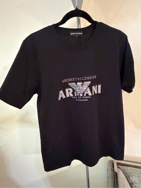 Emporio Armani Black Short‑Sleeve Logo Tee with White Accent